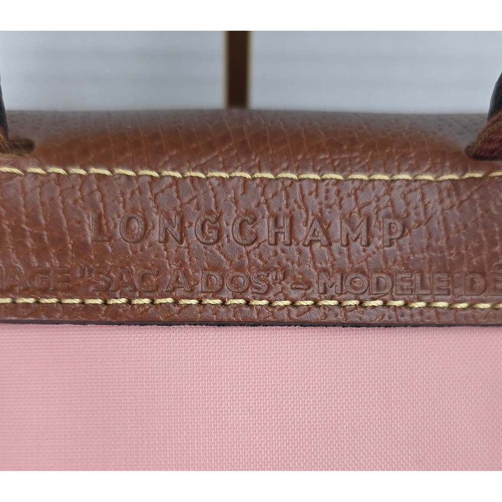 Longchamp Pink Nylon Backpack with Brown Leather Flap - Picture 3 of 8
